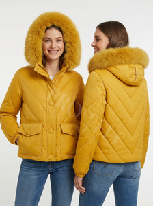 Veste d'hiver confortable à capuche avec garniture en fausse fourrure, rembourrage chaud, fermeture à boutons, poches avant, décontractée, légère, courte, doudoune - Product Image 6