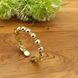 Ball doted brass adjustable <b>bracelet</b> for men, bohemian statement golden bangle jewellery for unisex. - Product Image 1