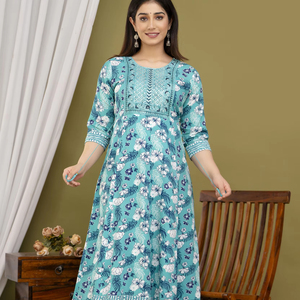 Vestido largo de calidad superior, bordado de secuencia, trabajo lateral, telar manual Dori, fabricante indio - Product Image 1