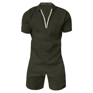 Ensemble de survêtement d'été OEM pour le streetwear, le sport ou les vêtements décontractés Ensemble assorti de 2 pièces pour hommes Polo et short à fermeture éclair et manches courtes - Product Image 2
