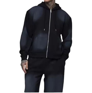 Ensemble de survêtement streetwear uni délavé à l'acide, respirant, 100% coton, avec fermeture éclair, coupe évasée, collection 2026 - Product Image 1