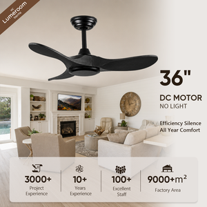 Ventilateur de plafond moderne noir de 36 pouces sans lumière avec moteur DC réversible et télécommande pour salon et chambre à coucher - Product Image 1