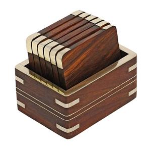 Handmade 12 <b>round</b> Wooden Coaster Set Custom Wood Coaster with Classic Style Bone and Brass Inlay Made in India - Product Image 3