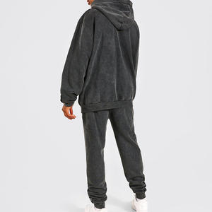 Ensembles de survêtements streetwear zippés avec appliques, couleur unie, patchs, coupe évasée, effet délavé à l'acide - Product Image 2