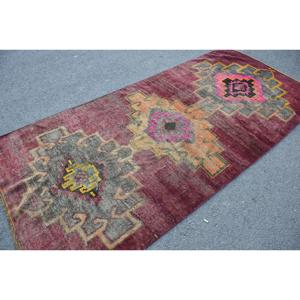 Turkish Vintage Rug 4.2x9 ft, <b>Red</b> Area Floral <b>Wool</b> Rug - Product Image 2