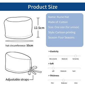 Gorros de pelo unisex personalizados, gorros médicos ajustables para trabajo de enfermera, gorro estampado de algodón para Hospital con botón - Product Image 6