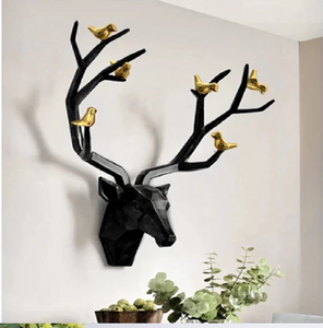 Blue textured deer head with large gold antlers. Unique wall <b>decor</b>, available at wholesale prices. - Product Image 3