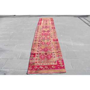Turkish Rug, <b>Runner</b> 2.7x12.9 ft Vintage Rug, <b>Red</b> Orange Persian Wool Rug - Product Image 1
