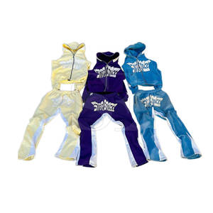 Conjunto de chándal personalizado con estampado de abullonado en 3D, pantalones de chándal de algodón de gran tamaño y pantalones de chándal acampanados con capucha para hombre, función de logotipo de Fitness - Product Image 1