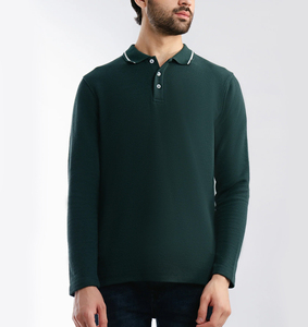 Polo de piqué de manga larga con ajuste inteligente de color verde para hombre, ropa informal, tela de algodón transpirable, compatible con logotipo personalizado, OEM disponible - Product Image 1