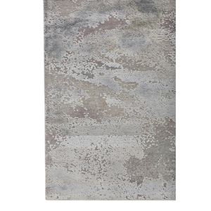 Tapis rectangulaire en laine et soie de bambou noué à la main Entropy Blue, design abstrait patchwork pour couloir, idéal pour chambre d'adolescent, tapis de chambre sur mesure - Product Image 4