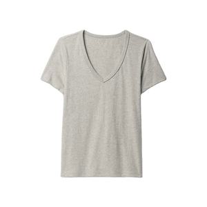 Camiseta de mujer al por mayor, Camiseta lisa de manga corta gris con cuello de pico para mujer, camisetas de manga corta en blanco con impresión de logotipo personalizado - Product Image 5