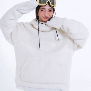 Low Moq Service Printed Pullover sherpa Hoodie with <b>Distressed</b> Design White <b>Balaclava</b> white Color Loose Fit Hooded Collar - Product Image 6