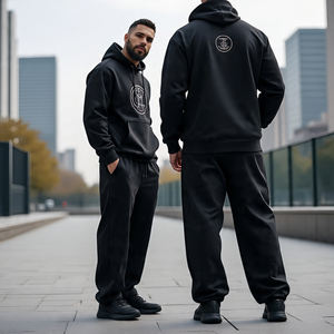 2025 Men Pullover Hoodie & Baggy Pants / Oversized Cotton High Quality Heavyweight Tracksuit / <b>Wide</b> <b>Leg</b> <b>Cargo</b> Straight Pants - Product Image 2