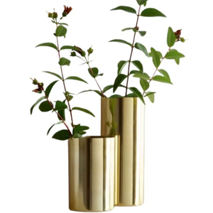 Vase double cylindre en laiton de luxe porte-fleur en métal doré moderne décor à la maison minimaliste Accent pièce maîtresse de table élégante - Product Image 1