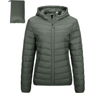 Veste bomber en coton/nylon imperméable à capuche, légère, à manches longues, zippée, sur mesure, de haute qualité, pour femmes - Product Image 1