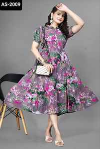 La mayoría de las mujeres hermosas Casual y Festival Wear Listo para usar Heavy Georgette Anarkali Vestidos con impresión digital Vestidos de fiesta - Product Image 5