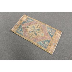 Alfombra de 1.4x2.6 pies, Alfombra Turca Vintage, Alfombra de Lana a Cuadros Azul y Marrón - Product Image 2