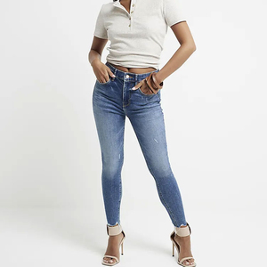 <b>Women's</b> Slim Fit Plus Size High <b>Waist</b> <b>Elastic</b> Denim Pants Wholesale Small Leg <b>Jeans</b> with Flat Front Style for Winter - Product Image 6