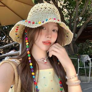 Chapeau de paille raphia pliable fait main perlé et coloré 2025 pour femme, protection solaire quotidienne pour la plage et l'extérieur - Product Image 2