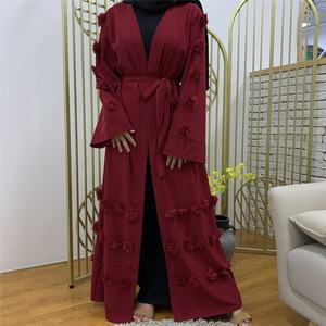 2023 Dubai Open Abaya para mujeres satén forrado Eid Ramadan Kaftan con bordado Hijab vestido de World Islam Robe Caftan Style - Product Image 2