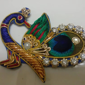Traditional Beaded Peacock-Shaped Stone Patches for Bridal Gowns Sarees <b>Wedding</b> Dresses Peacock Style Mesh Fabric <b>Accessory</b> - Product Image 1
