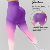 Shorts de sport tricotés sans couture pour femmes, coupe ajustée, taille haute, effet push-up fessier, couleur dégradée, extensibles, pour yoga et fitness