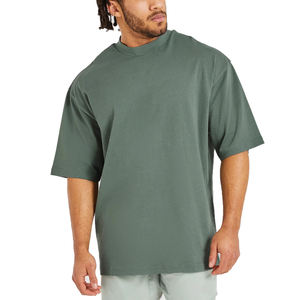 Camiseta con estampado de estilo callejero de 230G para hombre, 100% algodón, cuello redondo, peso pesado, timbre holgado con patrón de letras, hombro caído - Product Image 1