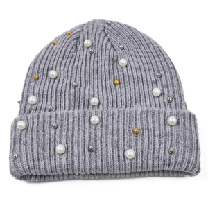 Fashion Pearls Beanie Hat Women Solid Color Handsome Pearls <b>Bonnet</b> Caps Ladies Cotton Beanies Autumn Spring Casual - Product Image 3