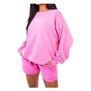 High Quality Customized LOGO Round Neck Casual Solid Color Sport <b>Long</b> Sleeve Shirt and <b>Shorts</b> - Product Image 3