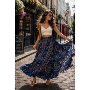 Jaipuri 100% Cotton Neptol Print <b>Wrap</b> <b>Around</b> <b>Skirt</b> Size up to XXL with Natural Waistline Woven Fabric-CWS00019 - Product Image 1