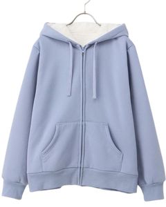 Sweat-shirt à capuche zippé bleu clair uni pour femme, surdimensionné, décontracté, streetwear, veste d'hiver tendance - Product Image 1