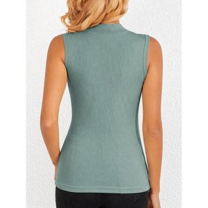 Blusa de punto acanalado sin mangas con cuello alto y hombros descubiertos para mujer de Jane, estilo ajustado para uso diario informal - Product Image 4