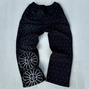 กางเกงวอร์มวินเทจสำหรับผู้หญิงชุดวอร์มพิมพ์ลายกรดทรงถุงมีระบายระบายหน้าจอพิมพ์ลายพลอยเทียมใส่สบาย - Product Image 4