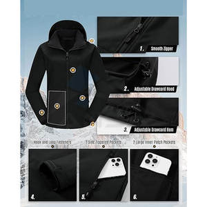 Women Waterproof Softshell Jacket with Removable <b>Hood</b> Lightweight Fleece Lined Warm Insulated Rain Windbreaker Coat Black - Product Image 5