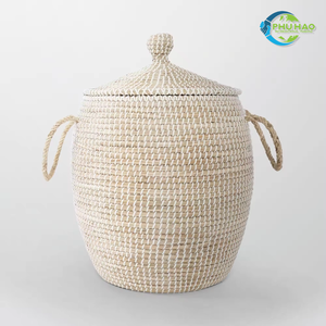 Cesta de lavandería de hierba marina vietnamita hecha a mano, organizador de lavandería moderno y práctico, muchos tamaños, personalización, decoración del hogar - Product Image 2