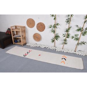 พรมตุรกีขนาด 2x8.4 ฟุต, พรมคิลิม, พรมลายตารางสีเบจทำจากขนสัตว์ - Product Image 3