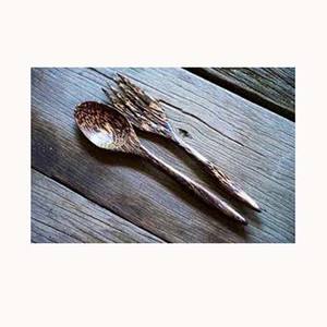 Cuillère en bois et baguettes fourchette couteau avec poignée d'extrémité de conception Simple ensemble de cuillères couleur noir et pêche ensembles de couverts en bois - Product Image 1