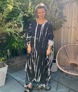 Holiday Tie Dye Loose Fit Women's <b>Kaftan</b> Full Sleeve Casual Handmade Beach Cover-up Floor-Length Natural Waistline Woven Method - Product Image 3