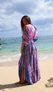Robe longue de plage Kaftan Tie-Dye Marron en Coton Doux Écologique avec Doublure en Soie, Coupe Ample Longueur Ras du Sol, Grande Taille, Style Bohème Estival - Product Image 2