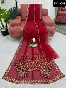 ชุดส่าหรีสำหรับผู้หญิงคอลเลคชั่นผ้าลายแฟนซีชุดแต่งกายแฟนซีแบบมีตาข่ายนิ่ม - Product Image 3