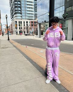 Nuevo estilo 2025, chándal personalizado para hombre, Color rosa, bordado desgastado, chándales de alta calidad transpirables - Product Image 2