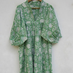 2024 meilleure vente luxueux main bloc imprimé soie longue maxi robe pour les femmes tenue décontractée robe pour l'exportation mondiale de l'Inde - Product Image 1