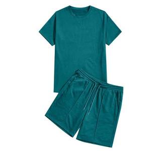 Tela de algodón transpirable de talla grande, ropa informal lisa en blanco, conjuntos de pantalones cortos, ropa deportiva para hombre, chándal, conjunto doble personalizado, 2 uds. - Product Image 5