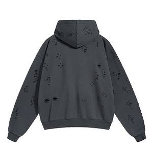 2025 Spring & Autumn New Washed Destroyed Double Zip-Up <b>Hoodie</b> Casual, <b>Trendy</b>, Oversized Mens Ripped <b>Hoodie</b> - Product Image 2