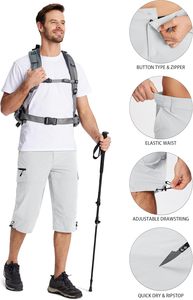 กางเกงขาสั้นออกกำลังกายสำหรับผู้ชายกางเกงคาปรีแห้งเร็วมี7กระเป๋า3/4กระเป๋ามีซิปกางเกงกีฬาเดินป่าผ้ายืด Ripstop และแห้งเร็ว - Product Image 3