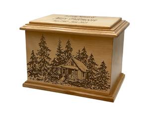 Cabina en el bosque Urna de cremación Tamaño adulto Cabina de madera y bosque Urna funeraria Amantes de la naturaleza con grabado - Product Image 2