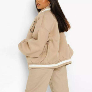 Chaqueta de Béisbol de Tela Tejida para Hombre y Mujer, Estilo Bomber Personalizado de Poliéster con Botones en la Parte Delantera para Otoño, Chaquetas para Hombre - Product Image 3