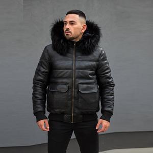 Chaqueta de Invierno para Hombre, Estilo Vintage, Ecológica, de Piel de Oveja Negra, Delgada, Acolchada, con Cierre y Bolsillos, Personalizable con Logotipo - Product Image 1