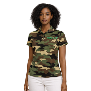 Camo 08 Pretty Girl Polo <b>Shirt</b> Greek Sorority Apparel Womens Pink and Green College Sisterhood Stylish Casual Greek Wear - Product Image 1